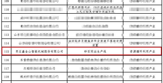 金山機械砂石同出生產線入選2017年山東省節能環保產品新技術推廣目錄